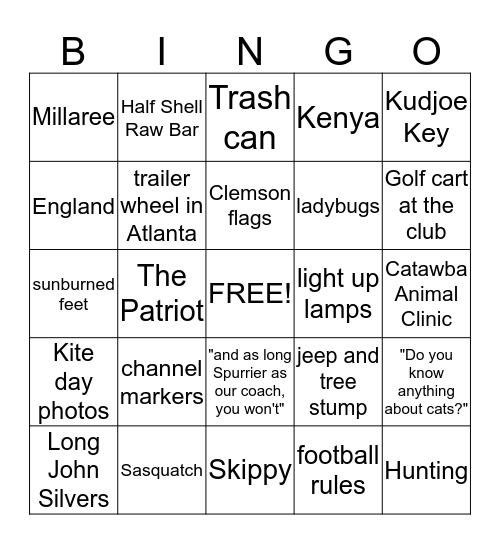 Platt/Troutman Bingo Card