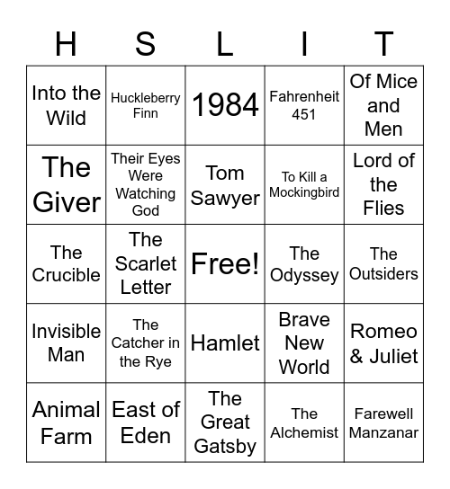 High school LIT Bingo Card