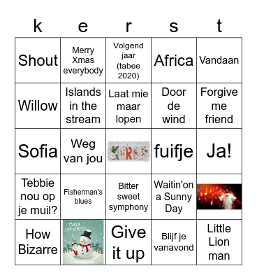 Kerstmuziekbingo Card