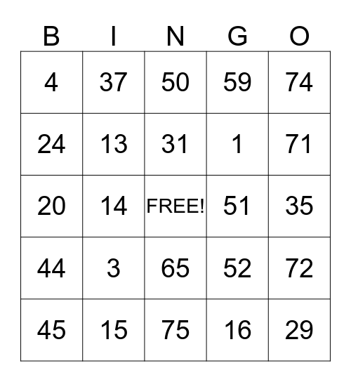 Untitled Bingo Card