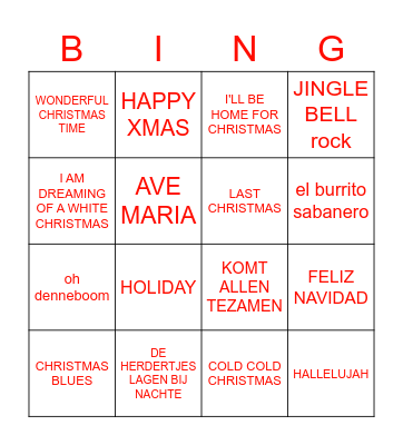 Kerst Bingo Card