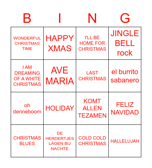 Kerst Bingo Card
