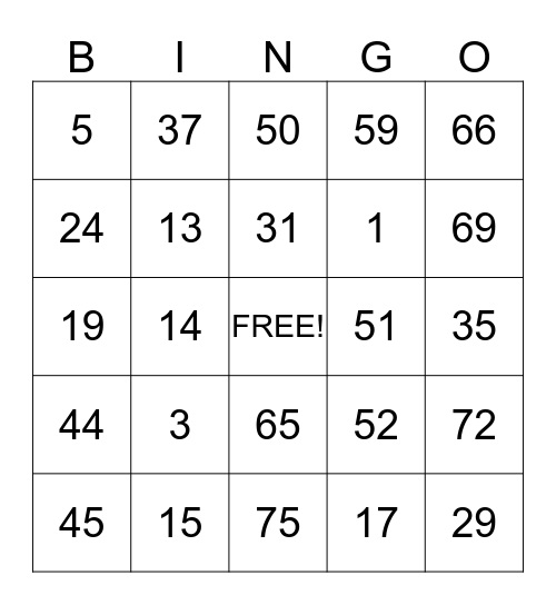 Untitled Bingo Card