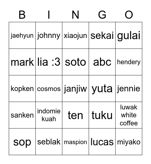 Untitled Bingo Card