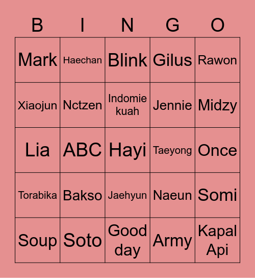 Punya Jessie Bingo Card