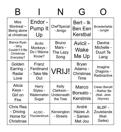 Muziekbingo familie vreeke Bingo Card
