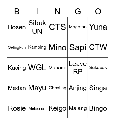 nonu Bingo Card