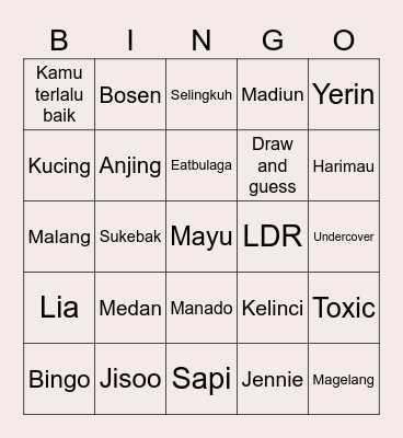 Jennie's Bingo Card