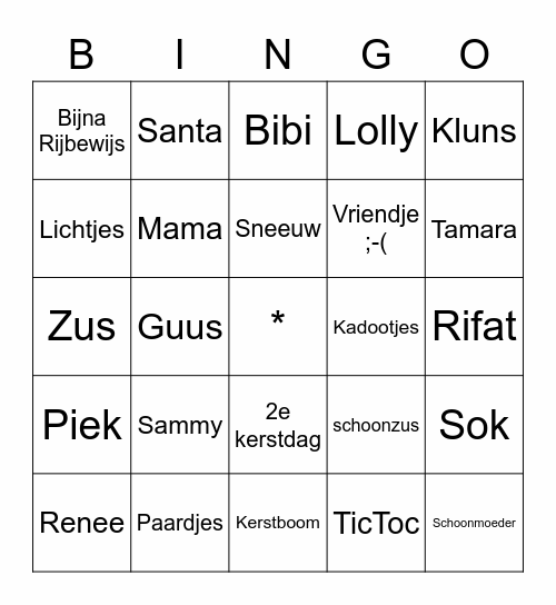 Kerst Familie Bingo Card