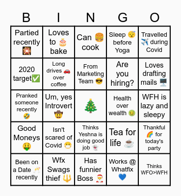 Whatfix Christmas Partayy ❣️🎄🎅 Bingo Card