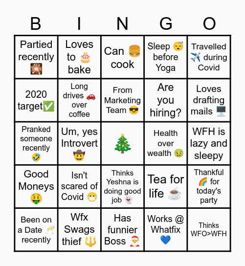 Whatfix Christmas Partayy ❣️🎄🎅 Bingo Card
