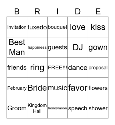 Catherine's Bridal Shower Bingo Card