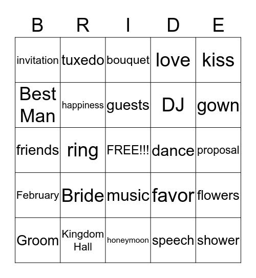 Catherine's Bridal Shower Bingo Card