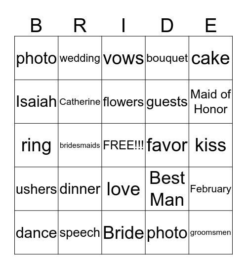 Catherine's Bridal Shower Bingo Card
