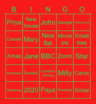 Xmas & 2020 Bingo Card