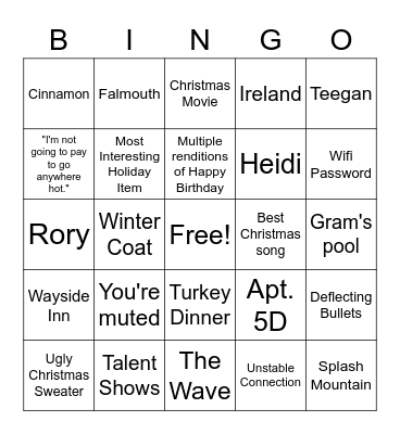 FAMILYHOLIDAY BINGO Card