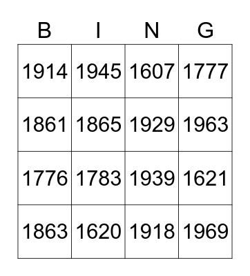 American history Bingo Card