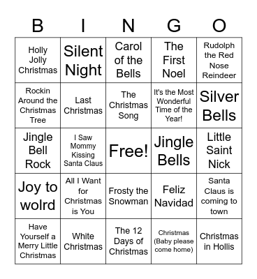 Christmas Song Bingo Card