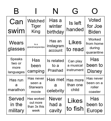 Prashad Family Bingo! Bingo Card