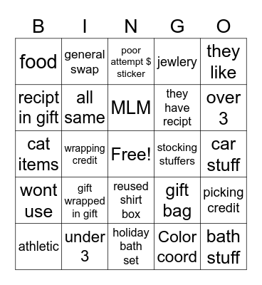 Holiday Bingo Card