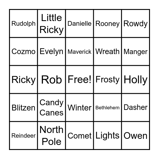 Dohn Family Holiday Bingo Card