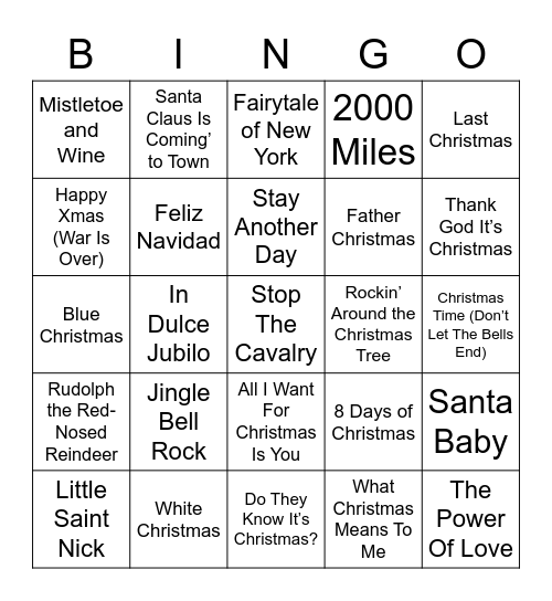 Xmas 2020 Music Bingo Card