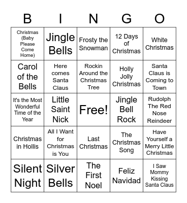 Christmas Songs Bingo Card