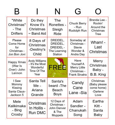 Christmas Song Bingo Card