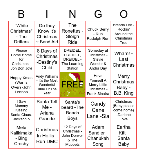 Christmas Song Bingo Card