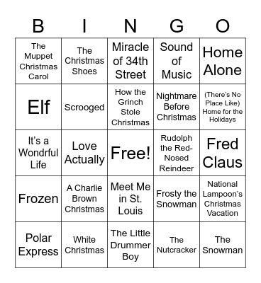 Christmas Movies Bingo Card