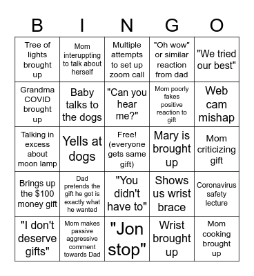 Family Bingo Card
