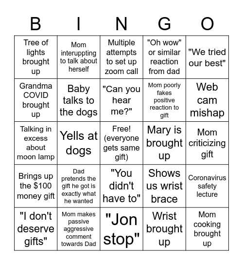 Family Bingo Card