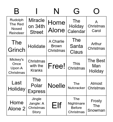 Christmas Movie Bingo Card