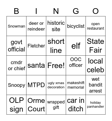 Christmas Patrol Bingo Card