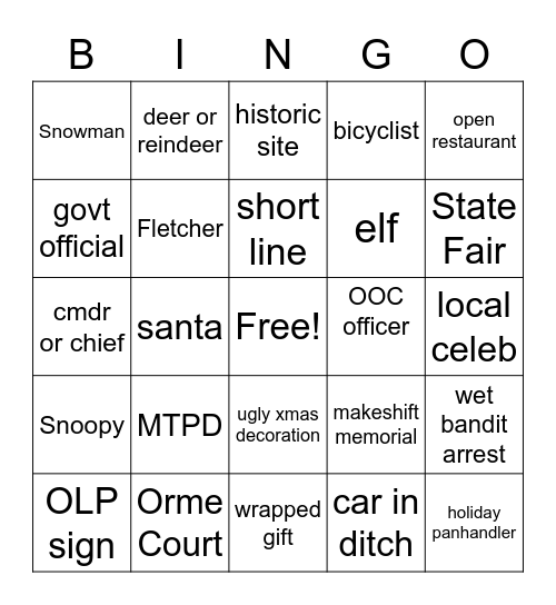 Christmas Patrol Bingo Card