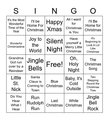 CHRISTMAS SINGO Bingo Card