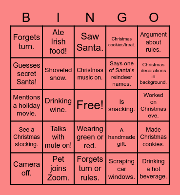 Christmas Family Bingo 2020! Bingo Card