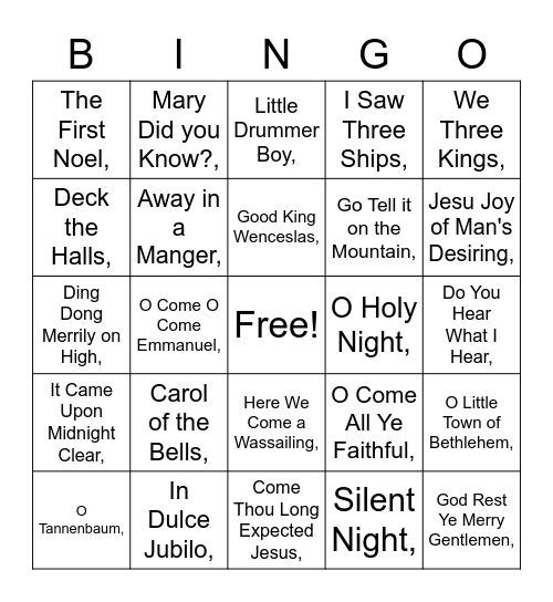 Christmas Hymn Bingo Card