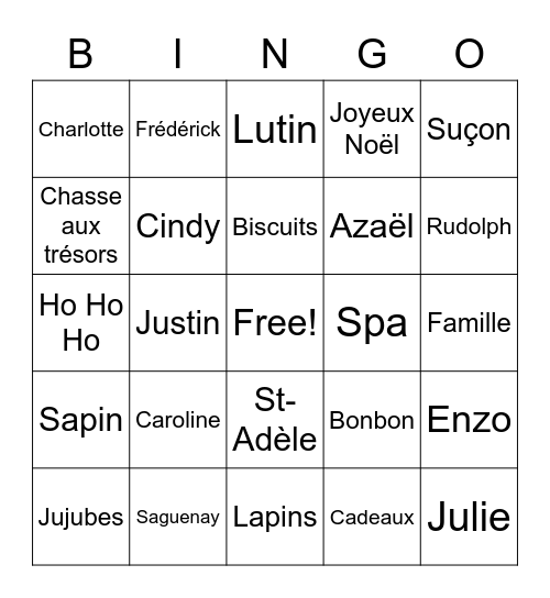 Noël en ligne 2020 Bingo Card