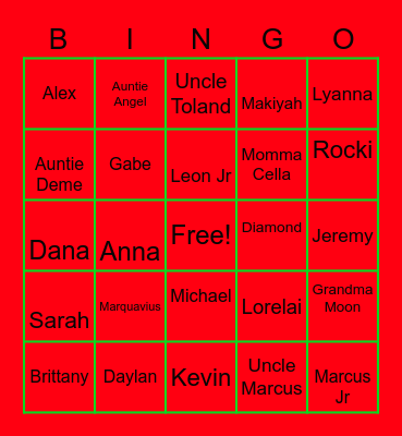 Family Bingo Card