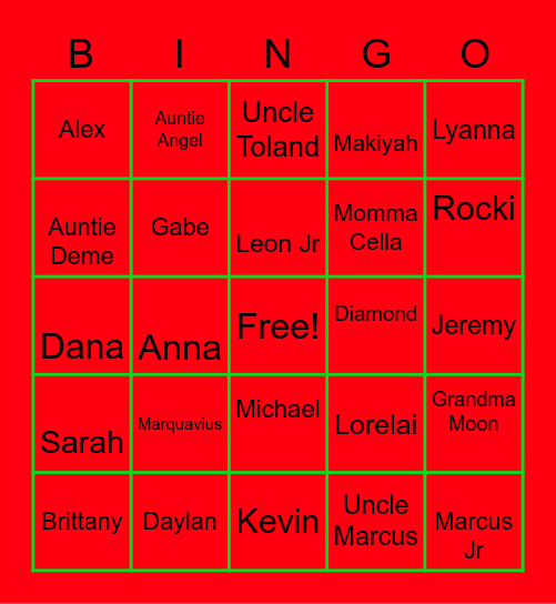 Family Bingo Card