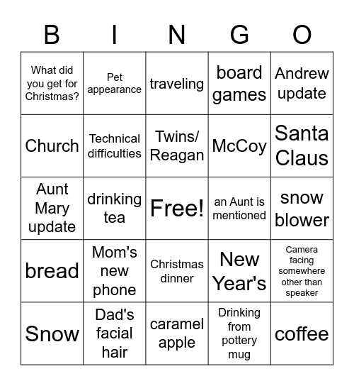 Family Bingo Christmas Style Bingo Card