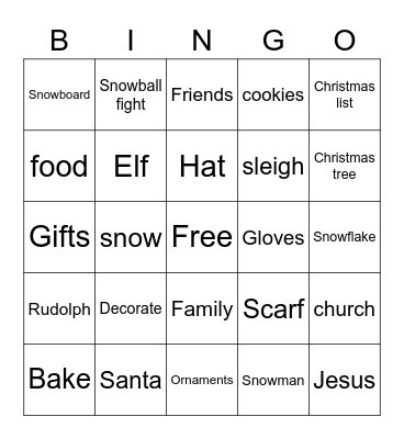 cristmas bingo Card
