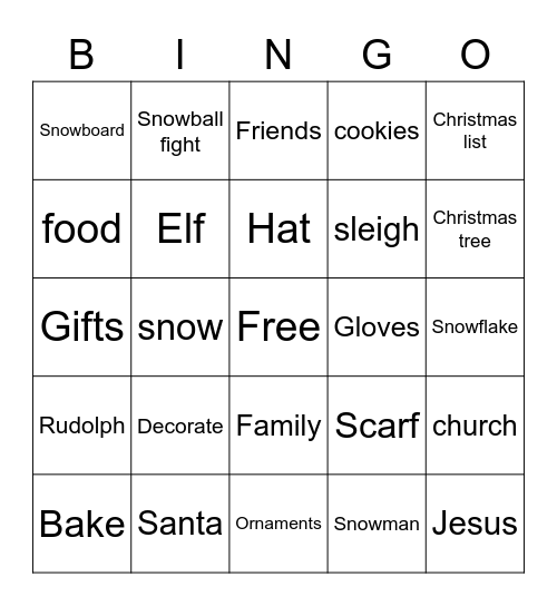 cristmas bingo Card
