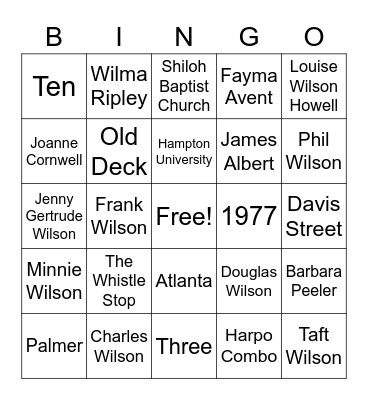 Family Christmas Bingo Card
