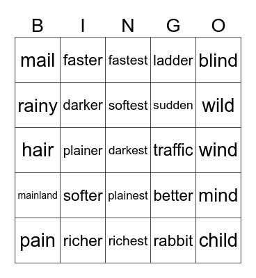 Lesson 59 Bingo Card