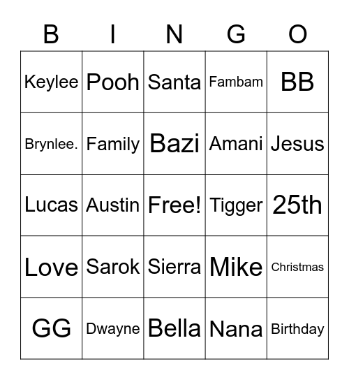 Untitled Bingo Card