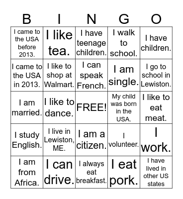Nice to Meet You:))) Bingo Card