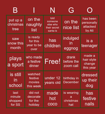 christmas bingo Card