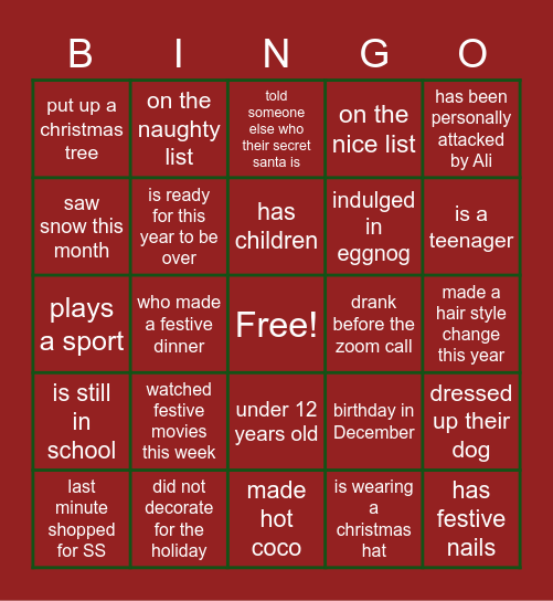christmas bingo Card